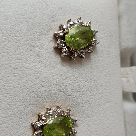 Peridot, Diamond and 10K Gold Stud Earrings - Picture 2 of 7